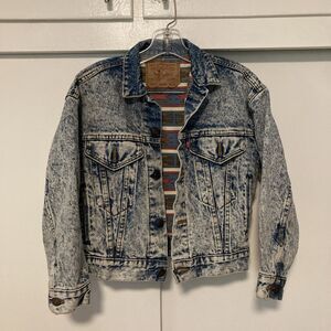 Levis Jacket Vintage Blue Denim Aztec Native American Style Lining USA Medium